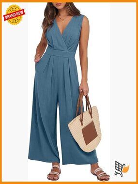 V Neck Sleeveless Jumpsuit Romper Backless Floor Length Regular Fit